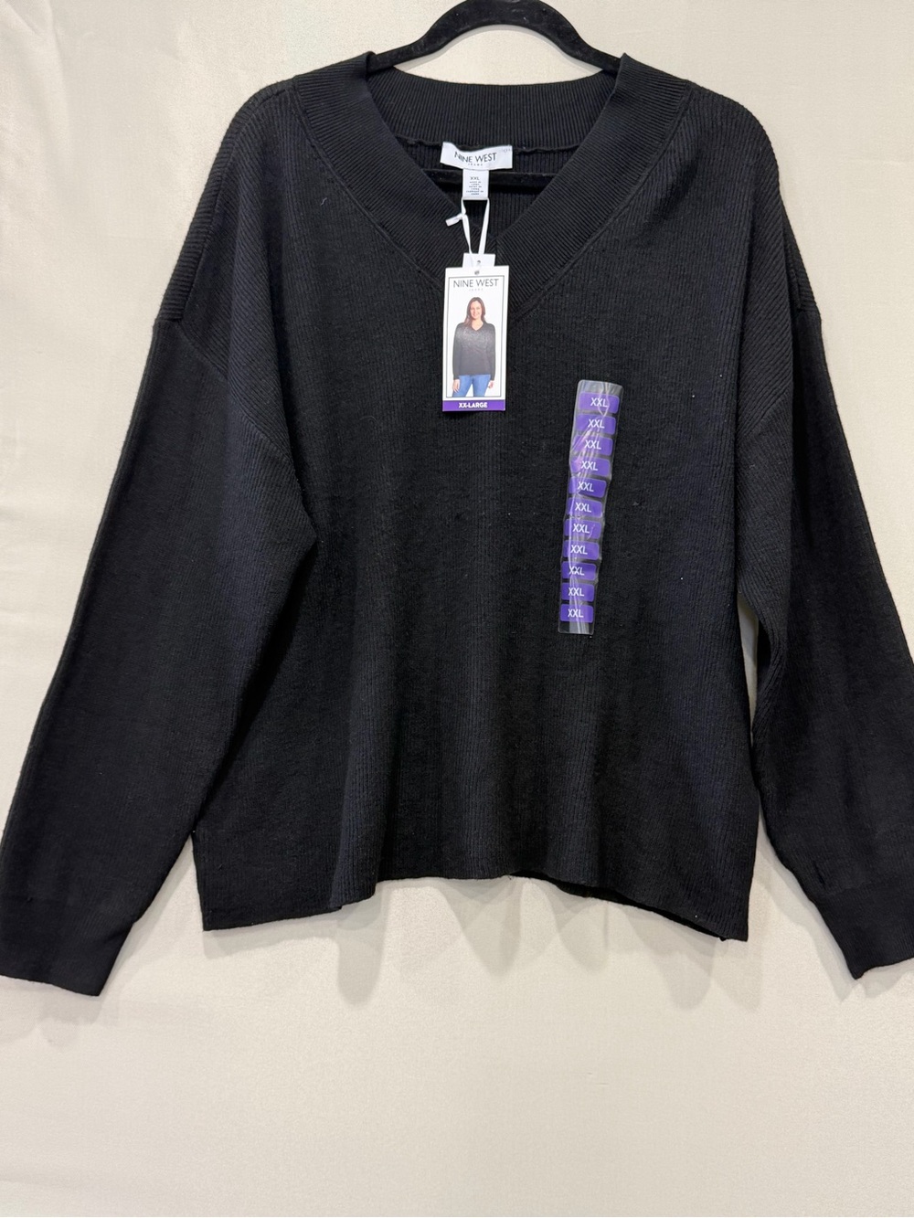 Nine West Black V-Neck Relaxed Knit Sweater - Picture 2 of 6